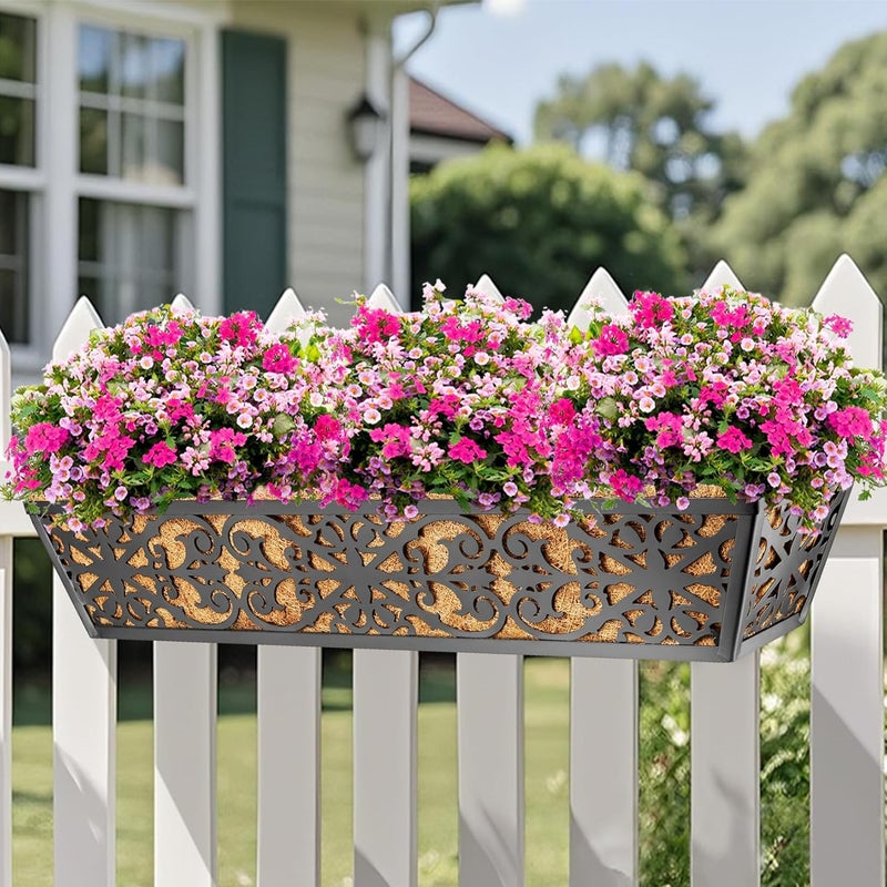 Karlliu 2 Pack 30 Inch Window Boxes Planters Railing Planter Box with Adjustable Brackets & Coco Liners Fabric Plant Grow Bags Deck Railing Planter Boxes Balcony Hanging Flower Box for Outdoor Plants - Image 2